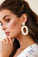 Zuma Marbled Oval Earrings Beige