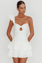 Tea Time One Shoulder Ruffle Mini Dress White