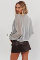 Kali Metallic Knit Cardigan Silver