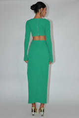 Sigournie Long Sleeve Chain Midi Dress Green