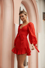 Make Memories Balloon Sleeve Molded Bust Dress Red