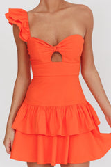 Tea Time One Shoulder Ruffle Mini Dress Tangerine