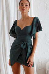 Aphrodite Molded Bust Angel Sleeve Wrap Dress Forest Green