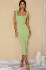 Dream Crush Lace-Up Back Side Split Midi Dress Matcha