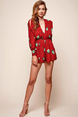 Vera Cold Shoulder Romper Wine