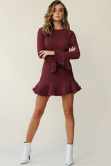 Marta Flared Cuff Cut-Out Back Dress Plum