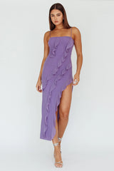 Catriona Split Ruffle Midi Dress Mauve