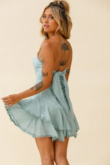 Candy Strapless Layered Ruffle Hem Dress Sage