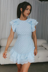 Destined To Be Ruffle Mini Dress Textured Blue