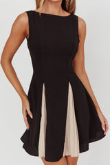 Averi Contrasting Godet Hem Mini Dress Black
