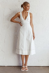 Elias Decorative Stitch Midi Dress White