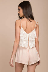 Hailee Crochet Romper Nude