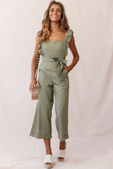 Serenade Ruffle Strap Pinafore Jumpsuit Olive