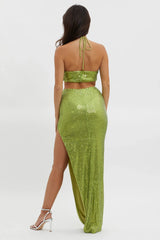 Astral Halterneck Sequin Dress Lime