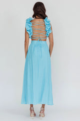 Madara Laced Back Ruffle Dress Blue