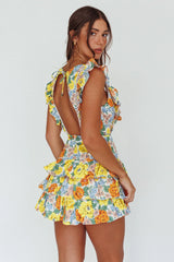 Weekend Muse Sleeveless Layered Frill Romper Yellow Floral