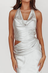 Cassiopeia Cowl Halter Neck Cut Out Maxi Dress Opal