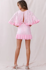 Caspar Leafy Embroidered Dress Baby Pink