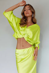 Lolah Satin Midi Skirt Citron