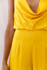 Jaclyn Wide-Leg Cowl Neck Jumpsuit Mustard