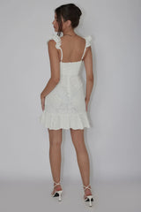Kianna Ruffle Strap Lace Mini Dress White