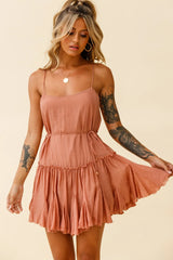 Rosabel Spaghetti Strap Fluted Hem Dress Rose