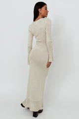 Java Long Sleeve Cut-Out Knit Maxi Dress Coconut