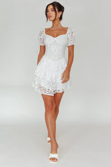 Tayah Tiered Lace Mini Dress Off White