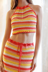 Soul Sister Tied Back Crochet Crop Top Red