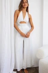 Guest List Halterneck Open Back Jumpsuit White