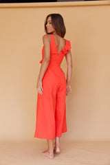 Cheryl Ruffle Strap Wide Leg Jumpsuit Tangerine