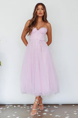 Smitten Sweetheart Neckline Chiffon Midi Dress Orchid
