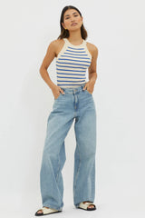 Made It Ribbed Knit Top Stripe Blue