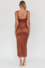 Whimsy Pleated Bust Midi Dress Chocolate