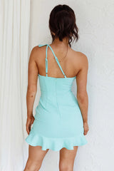 Over The Rainbow One-Shoulder Ruffle Trimmed Mini Dress Mint
