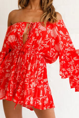 Fiona Drawstring Floral Romper Red