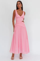 First Dates Waist Cut-Out Maxi Dress Pink