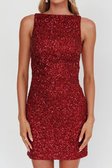 Helsi Backless Mini Dress Sequin Wine