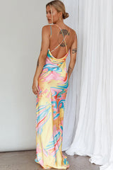 Moment With You Ruched Bust Midi Dress Swirl Yellow/Green