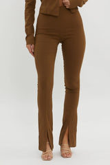 Zuzana Split Hem Flare Pants Brown