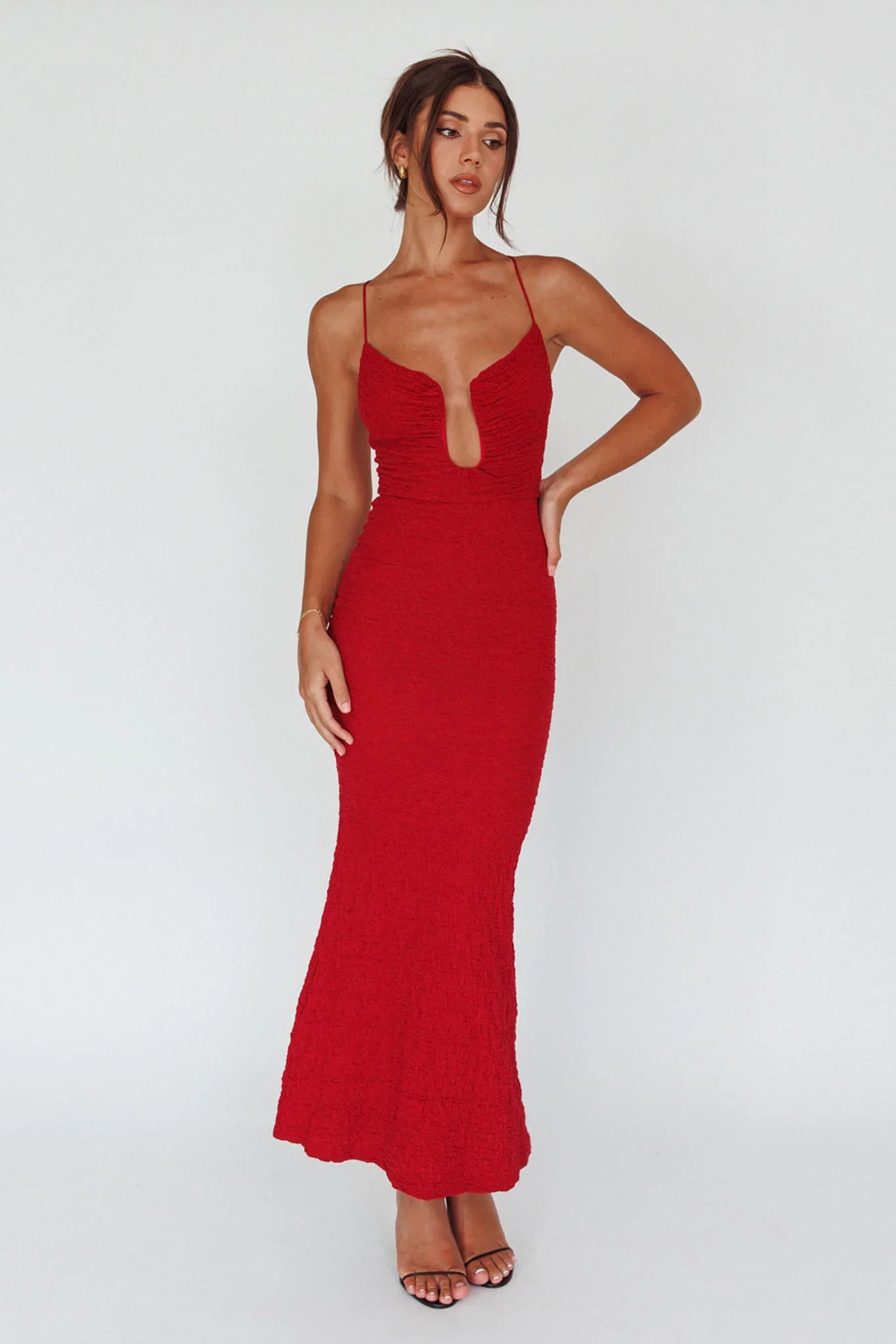 Nouveau U-Neckline Midi Dress Wine