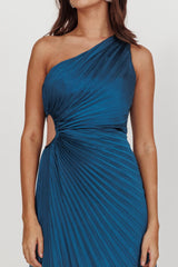 Amelie One-Shoulder Accordion Pleat Maxi Dress Teal