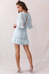 Caspar Leafy Embroidered Dress Baby Blue