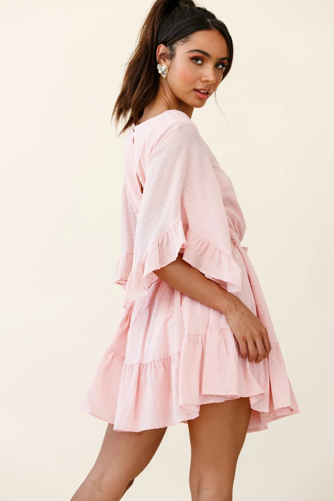 Joni Batwing Sleeve Waist Tie Dress Pink