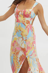 Casuarina Gathered Bust Midi Dress Blue