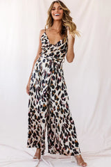 Mali Wide Leg Belted Jumpsuit Leopard