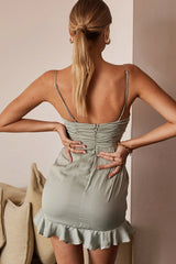 Magic Moment Ruched Drawstring Mini Dress Pistachio