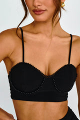 Next To You Bead Trim Crop Top Black