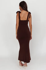Rose Garden Tied Shoulder Maxi Dress Brown
