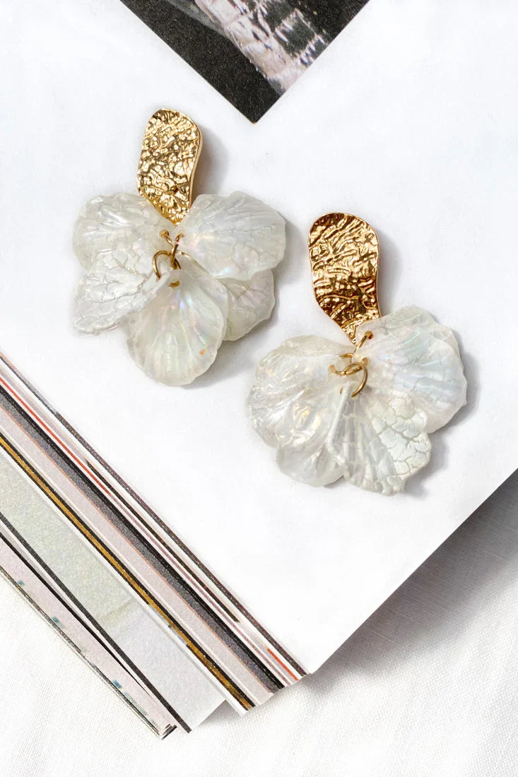 Rising Sun Orchid Flower Earrings White